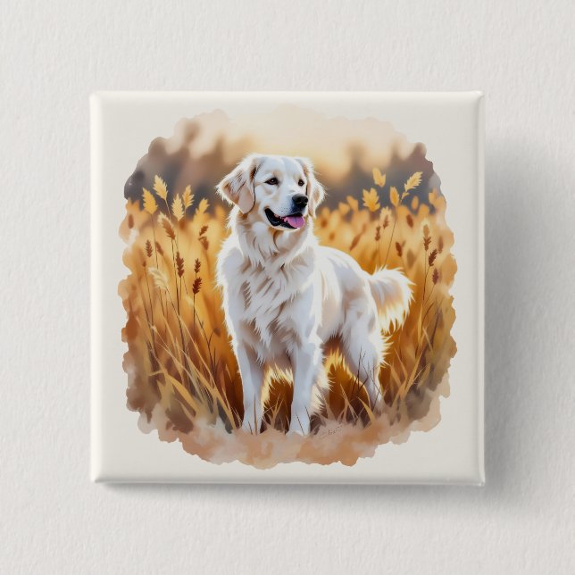 Weißer Golden Retriever Hund Button (Vorderseite)