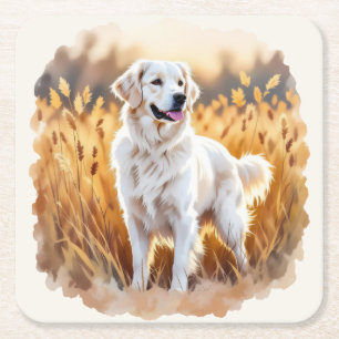 Weißer Golden Retriever Hund Rechteckiger Pappuntersetzer