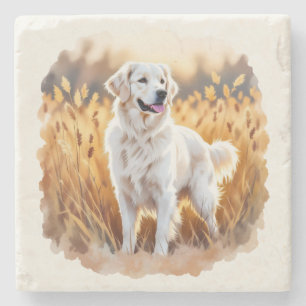 Weißer Golden Retriever Hund Steinuntersetzer