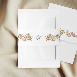 weißer & goldener botanischer Rahmen Monogramm Hoc Einladungsbanderole