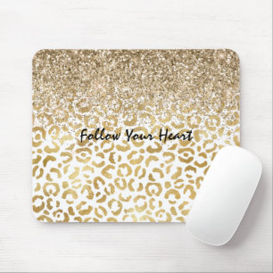 Weißer Goldleopard Print-Glitzer glänzt Mousepad