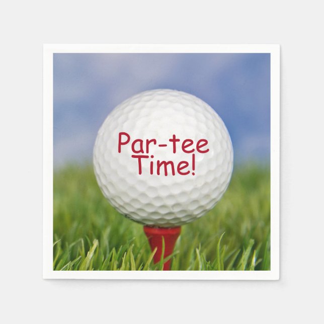 Weißer Golfball auf rotem Tee für sportliche Party Serviette (Vorderseite)