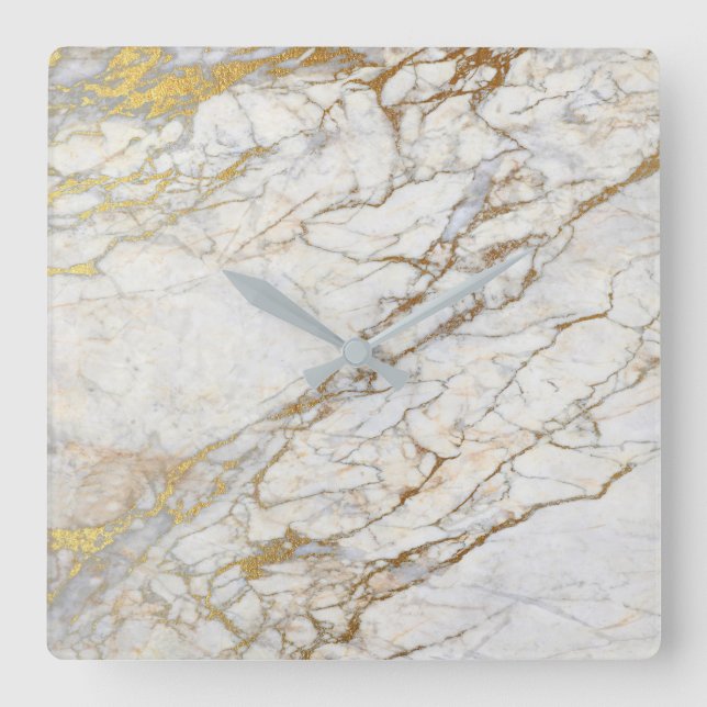 Weißer grauer Goldmarmorierunggraphit Carrara Quadratische Wanduhr (Vorderseite)