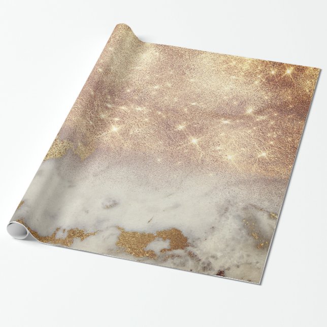 Weißer grauer Marmor Golden Shiny Piny Glitzer Par Geschenkpapier (Ungerollt)