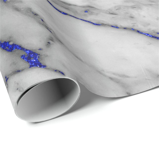 Weißer grauer Marmor Shiny Blue Navy Brushs Geschenkpapier (Rolleneckpunkt)