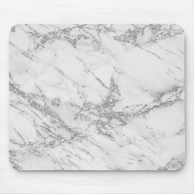 Weißer grauer silberner Glittermarmor des Mousepad (Vorne)