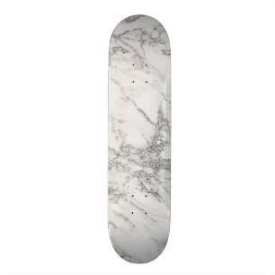 Weißer grauer silberner Glittermarmor des Skateboard