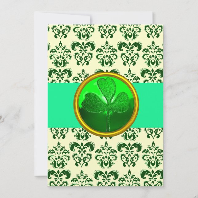 WEISSER GRÜNER DAMASK MIT KLEEBLATT Silver Einladung (Vorderseite)