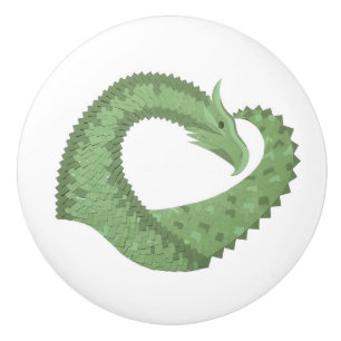 Weißer Grüner Herzdrache Keramikknauf