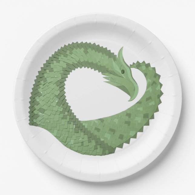 Weißer Grüner Herzdrache Pappteller (Vorderseite)