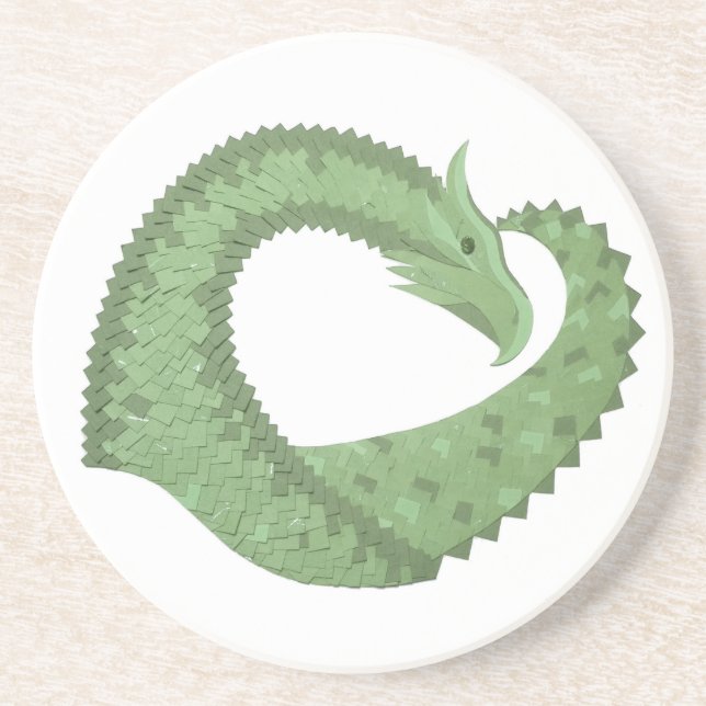 Weißer Grüner Herzdrache Sandstein Untersetzer (Vorne)