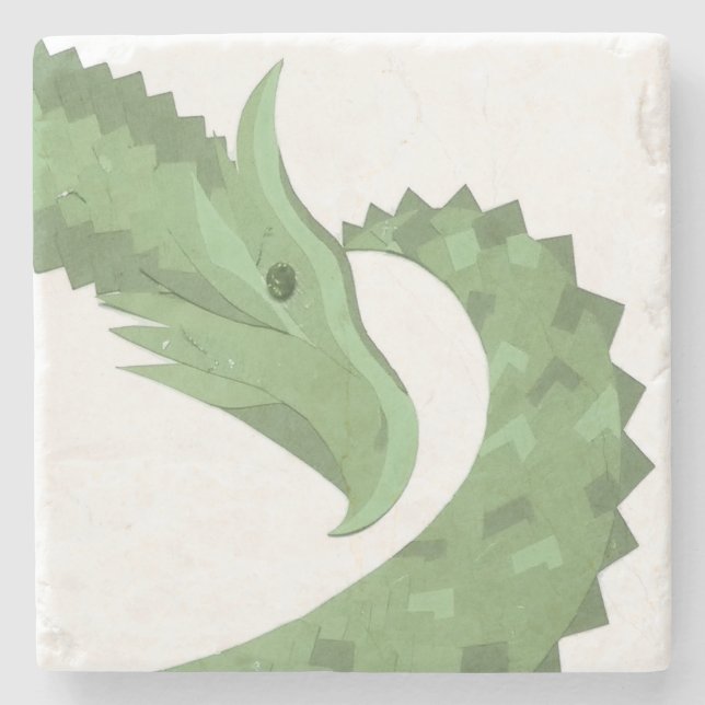 Weißer Grüner Herzdrache Steinuntersetzer (Vorderseite)