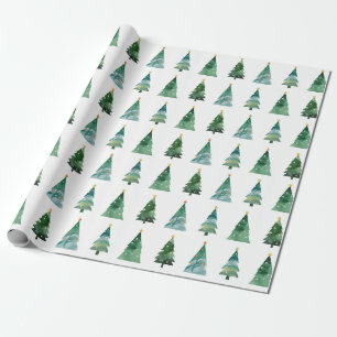 Weißer Grüner Wasserfarben Winterbaum Geschenkpapier