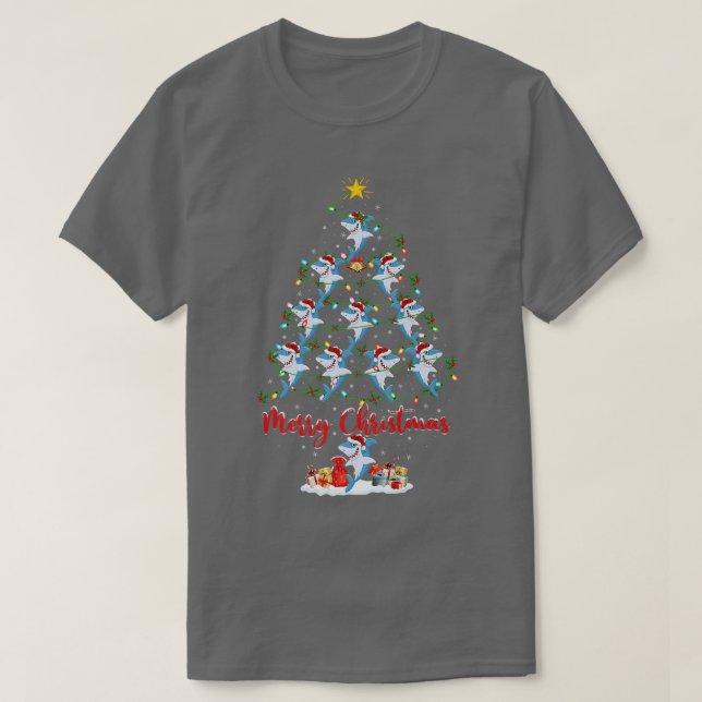 Weißer Hai Fisch Weihnachtsbaum Sonnenschein T-Shirt (Design vorne)
