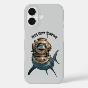 Weißer Hai in einem Tauchhelm URM iPhone 16 Hülle