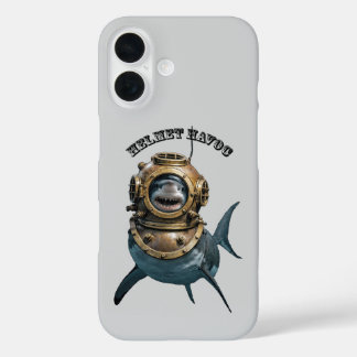 Weißer Hai in einem Tauchhelm URM iPhone 16 Hülle