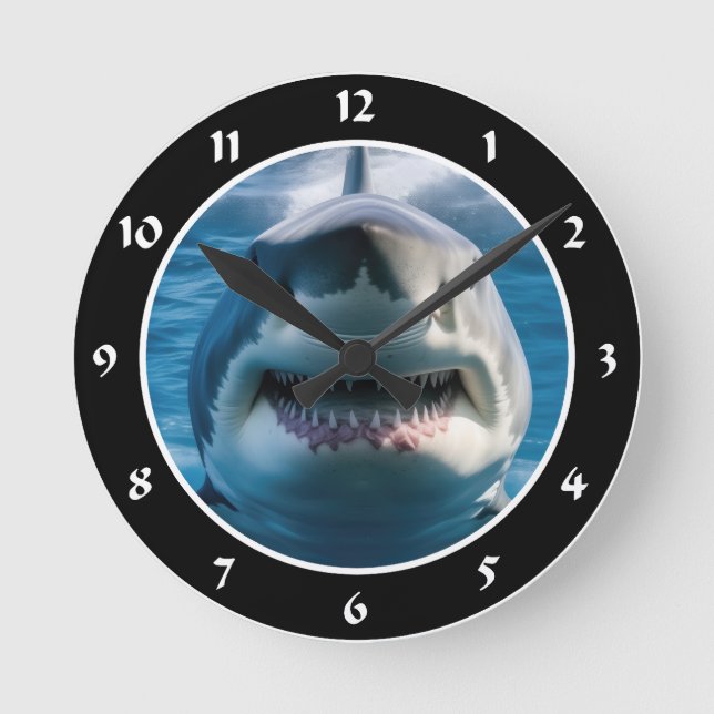 Weißer Hai Runde Wanduhr (Vorderseite)