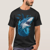 Weißer Hai schwimmt mit kleinen Fischen