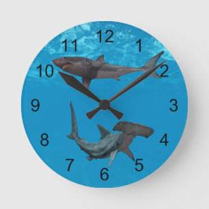 Weißer Hai und Hammerhai-Uhr Runde Wanduhr