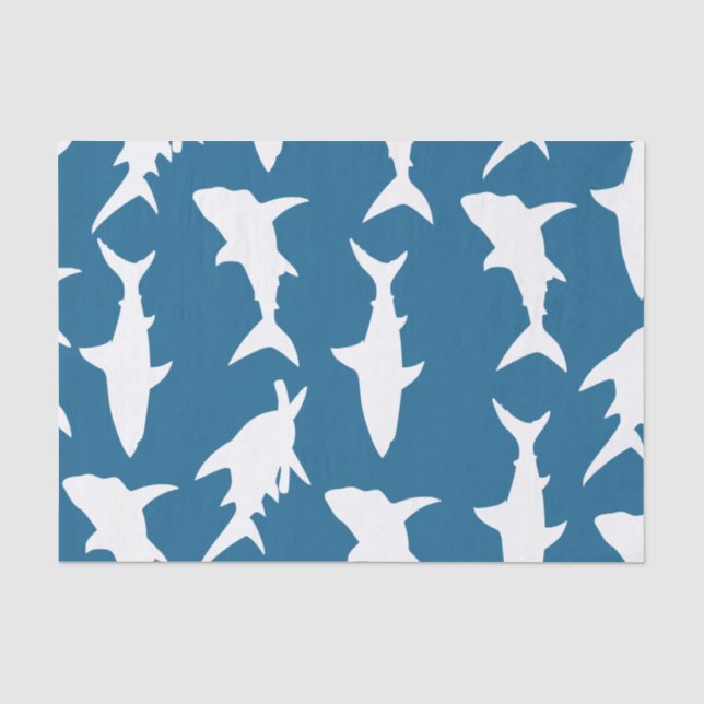 Weißer Haifisch-Silhouetten u. Ozean-Blau Seidenpapier (Vorderseite)