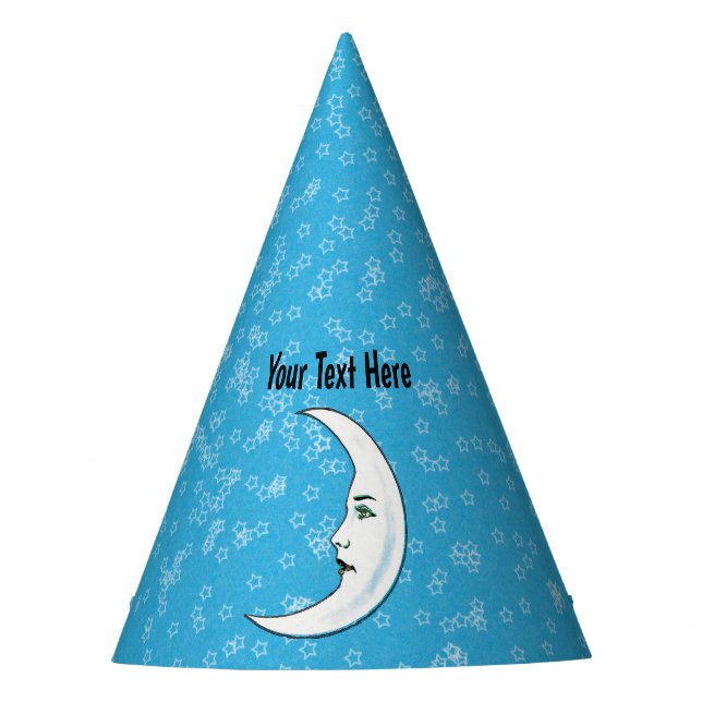 Weißer Halbmond mit Gesichtsstars Aqua Blau Partyhütchen (Vorderseite)