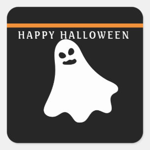 Weißer Halloween-Geist auf Schwarz Quadratischer Aufkleber