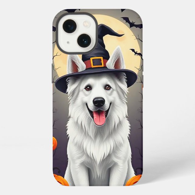 Weißer Halloween Hund iPhone Hülle (Rückseite)