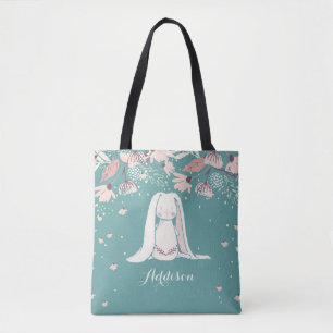 Weißer Häschen-u. der Blumen-  individueller Nam Tasche