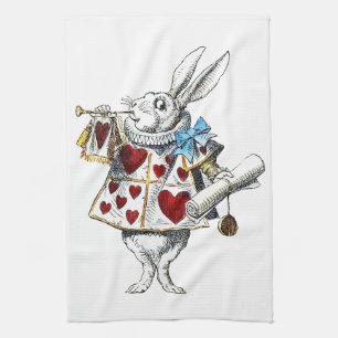 Weißer Hase Alice Wunderland Hase der Herzen Geschirrtuch