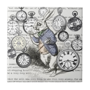 Weißer Hase Alice Wunderland Uhren Kunst Fliese