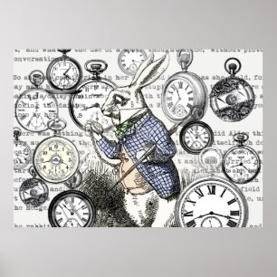 Weißer Hase Alice Wunderland Uhren Kunst Poster