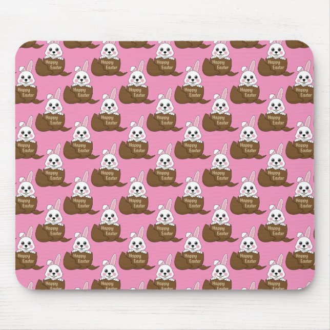 Weißer Hase im Schokoladeneier-Ostermuster Mousepad (Vorne)