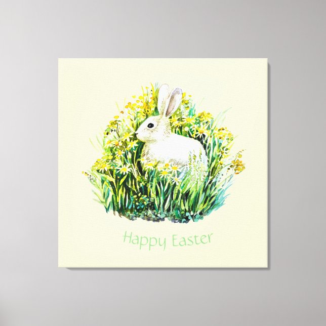 Weißer Hase und Blume, Ostern Leinwanddruck (Vorderseite)