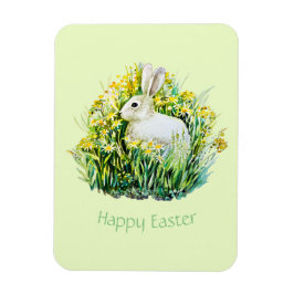 Weißer Hase und Blume, Ostern Magnet