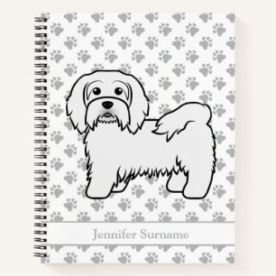 Weißer Havanese Cartoon-Hund-Illustration & Name Notizbuch