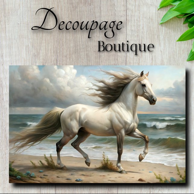 Weißer Hengst am Meer Dekoupage Seidenpapier (White Stallion By The Sea Decoupage Tissue Paper)