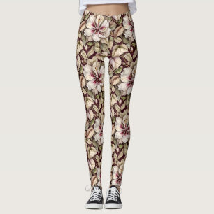 Weißer Hibiskus auf Maroon Leggings