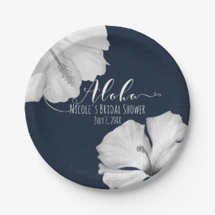 Weißer Hibiskus Blau Tropische Hochzeit Aloha Pappteller