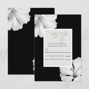 Weißer Hibiskus Schwarze Tropische Hochzeit RSVP A Einladung