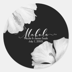 Weißer Hibiskus Schwarzes Tropisches Hochzeitsgesc Runder Aufkleber