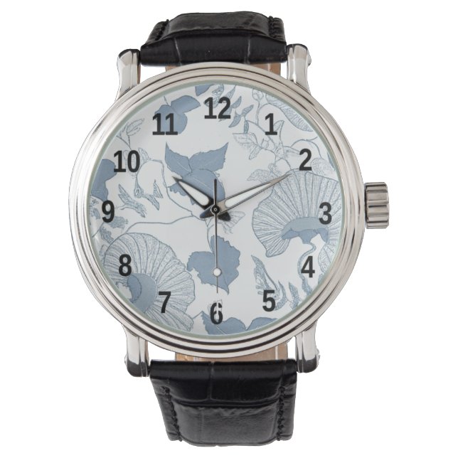 Weißer Hintergrund Delikatesse Blau Japanische Blu Armbanduhr (Vorderseite)