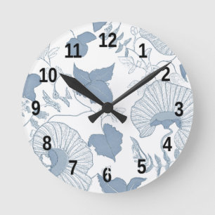 Weißer Hintergrund Delikatesse Blau Japanische Blu Runde Wanduhr