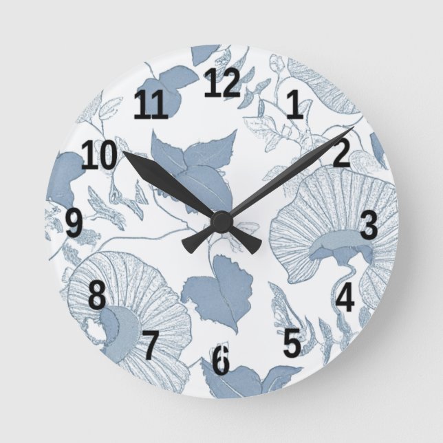 Weißer Hintergrund Delikatesse Blau Japanische Blu Runde Wanduhr (Vorderseite)