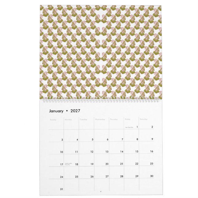 weißer Hintergrund mit einem Muster grüner Blätter Kalender (Jan 2027)