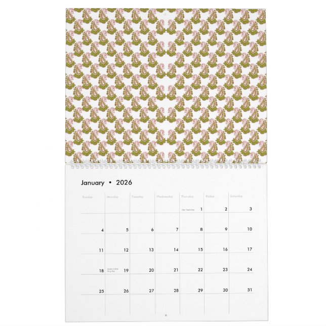 weißer Hintergrund mit einem Muster grüner Blätter Kalender (Jan 2026)