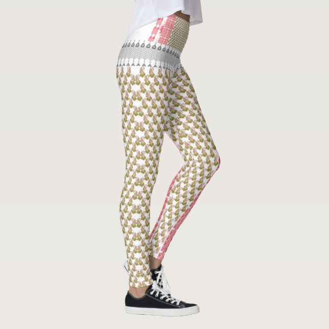 weißer Hintergrund mit grünen Blätter Leggings (Rechts)