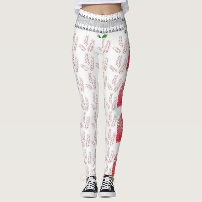 weißer Hintergrund mit rosa Blätter Leggings (Vorderseite)