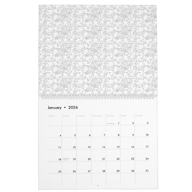 Weißer Hintergrund mit subtilen, verflochtenen, Kalender (Jan 2026)