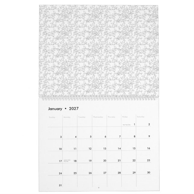 Weißer Hintergrund mit subtilen, verflochtenen, Kalender (Jan 2027)