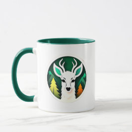 Weißer Hirsch auf dem Grund eines Waldes. Tasse